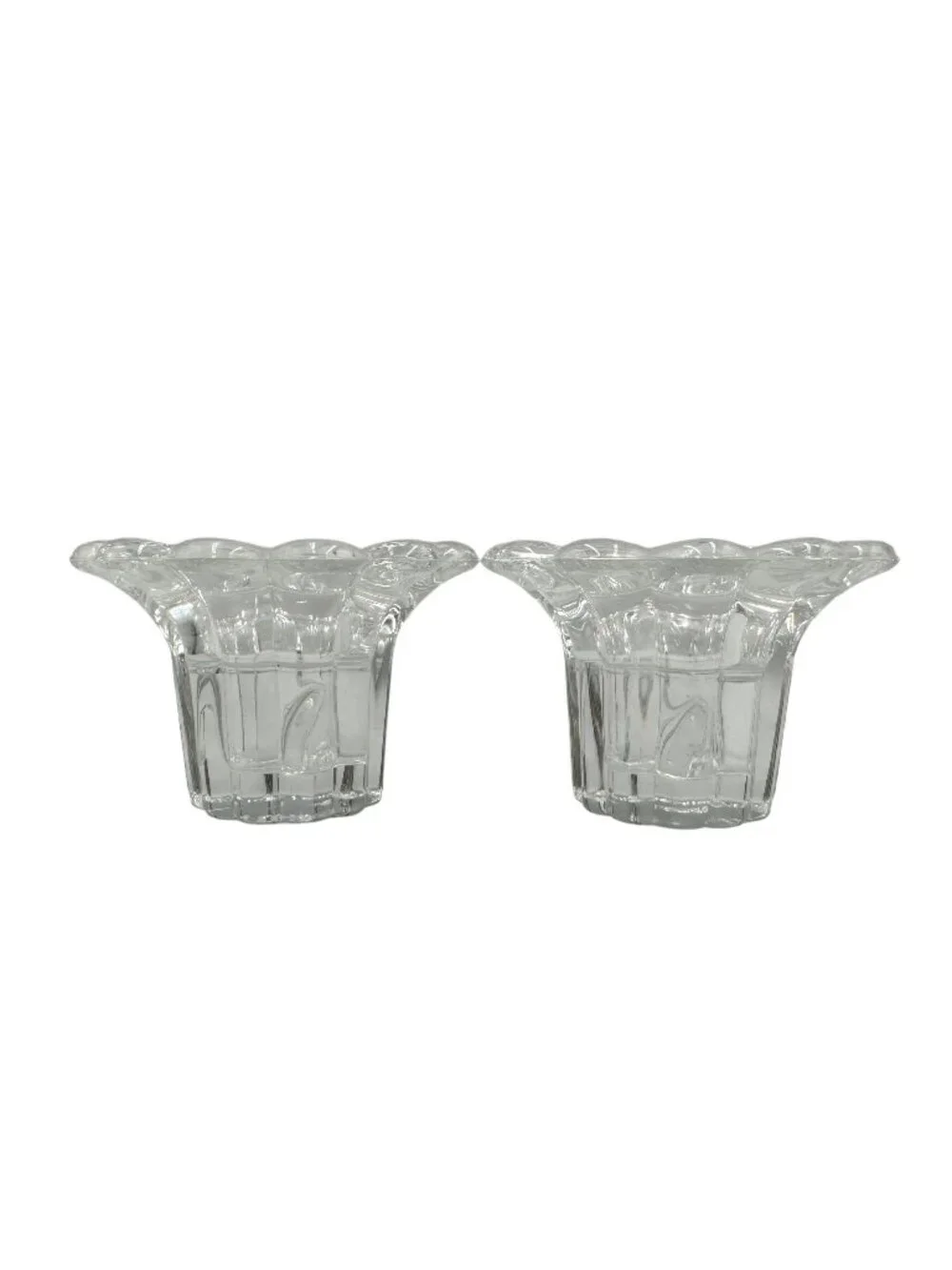Set Of Fostoria American Crystal Candleholders Clear Scalloped Edge Glass